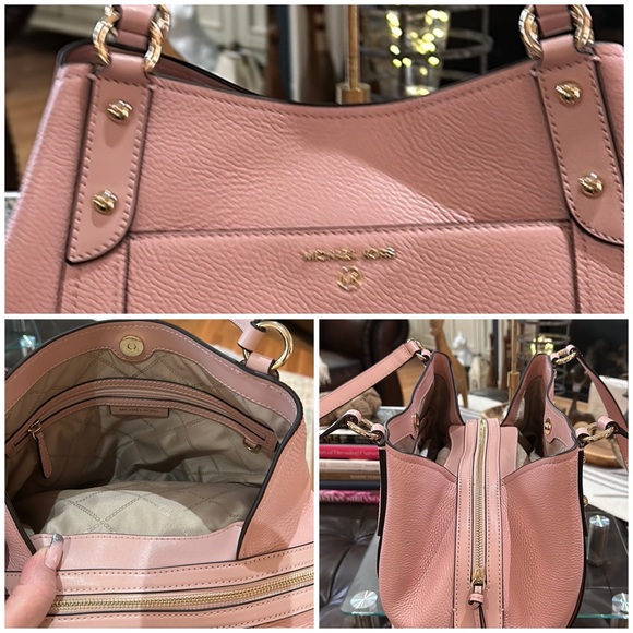 Authentic Michael Kors “Molly” Large Pebble Leather Shoulder Tote in Smokey Rose - Picture 15 of 16